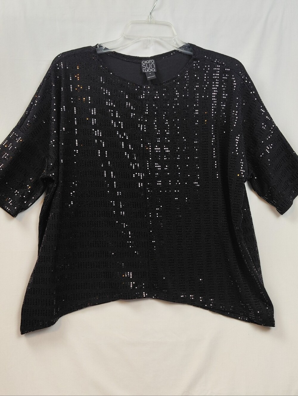Clara Sun Woo Sequin Liquid Top Women's Size Small Black Concert Festival